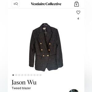 Jason Wu Black Tweed Blazer with Gold Buttons